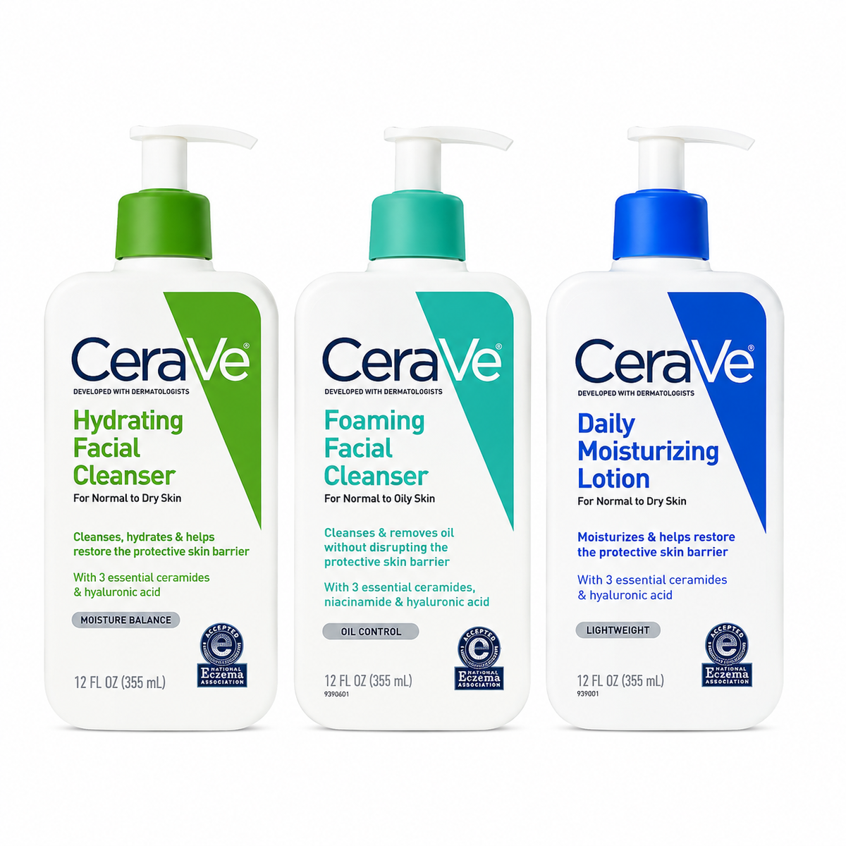 CeraVe Complete Skincare Bundle – Hydrating Cleanser + Foaming Cleanser + Daily Moisturizing Lotion