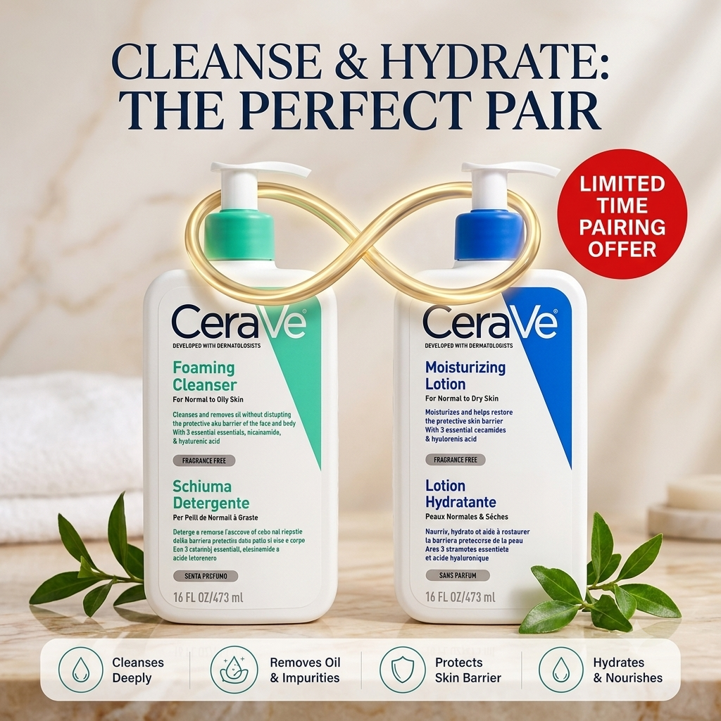CeraVe Foaming Cleanser & Moisturizing Lotion – Buy 1 Get 1 Free